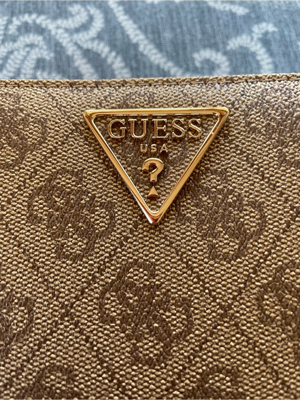 Guess Gold Logo Triangle Wallet in Metallic Brown